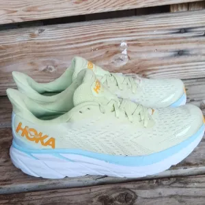 Hoka Clifton 8  Yellow and Blue Athletic Shoes with Signature Cushioning