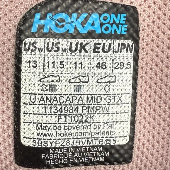 Hoka One One Anacapa Mid Trainers Mauve Pink GORE-TEX Trail Hiking Shoes 13 NEW