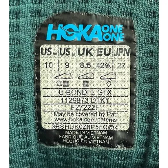 Hoka One One Bondi Gore-Tex Dark Teal Shoes Mens Size 9 Fast Shipping NEW UNWORN