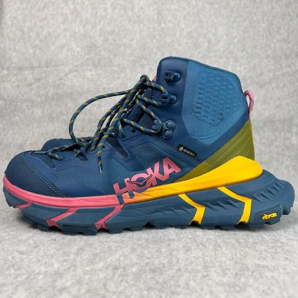 HOKA Womens 9.5 TenNine Hike GTX Hiking Shoes in Moroccan Blue/Saffron