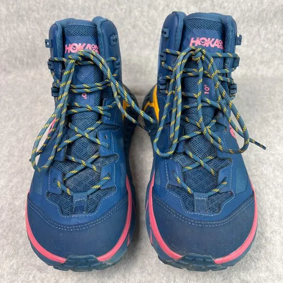 HOKA Womens 9.5 TenNine Hike GTX Hiking Shoes in Moroccan Blue/Saffron