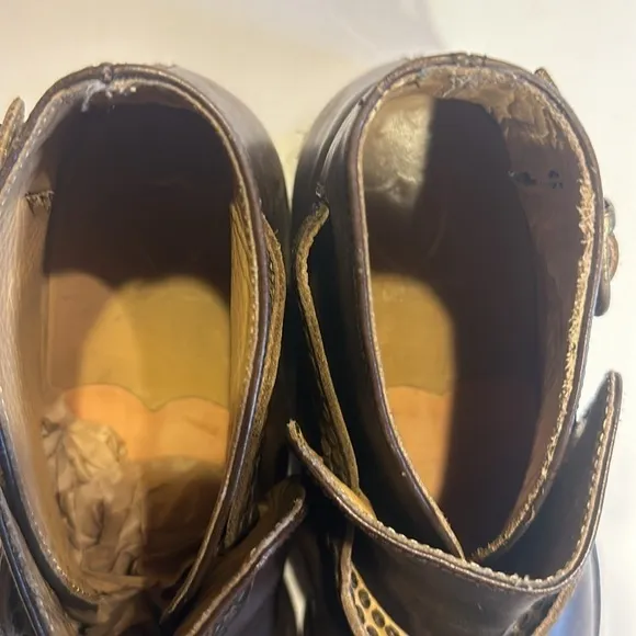 Hollywood Trading Co HTC brown leather ankle boots w side adjust buckle Italian