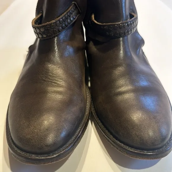 Hollywood Trading Co HTC brown leather ankle boots w side adjust buckle Italian