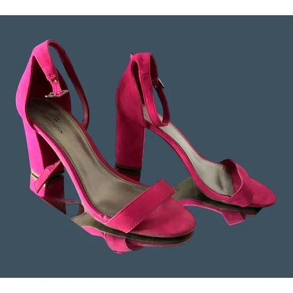 Hot Pink Suede Ankle Strap Block Heel Sandals Womens Size 9
