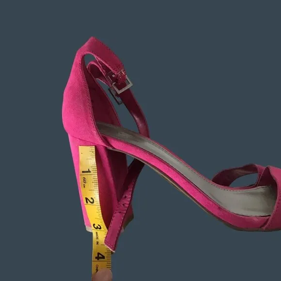Hot Pink Suede Ankle Strap Block Heel Sandals Womens Size 9