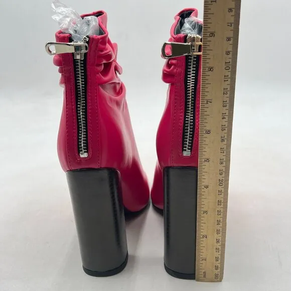 Hot Pink Women Stylish Peep Toe Slouch Ankle Boots Chunky Stacked Heels Shoes