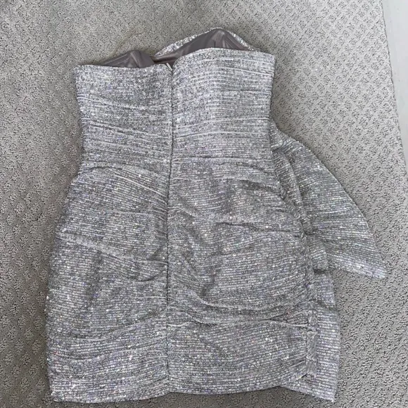 House of CB London Grace Strapless Silver Sequins Bodycon Ruffled Dress