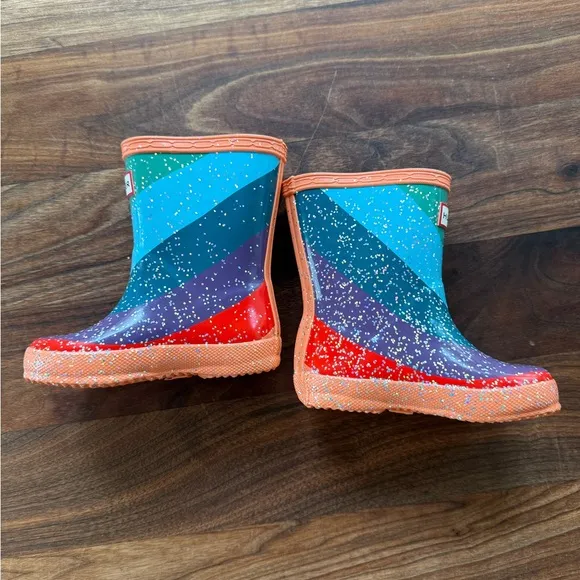 Hunter First Classic Glitter Stripe Rain Boots UK SIZE 5, US TODDLER SIZE 6