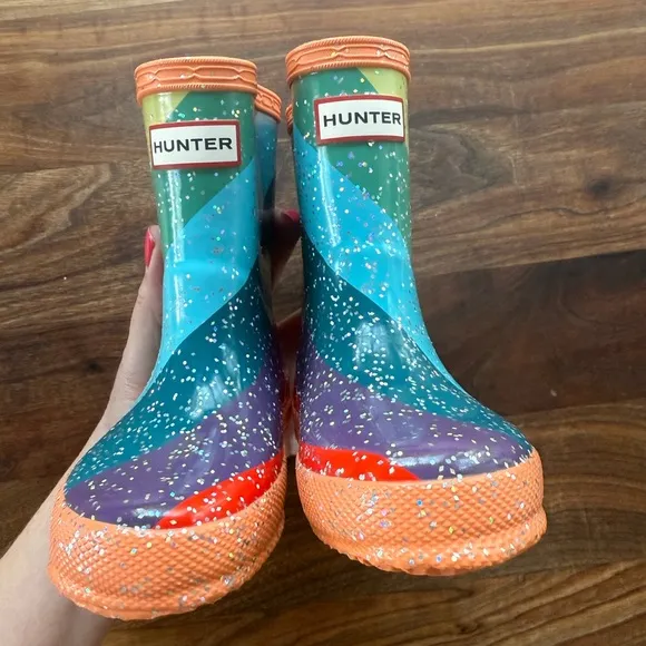 Hunter First Classic Glitter Stripe Rain Boots UK SIZE 5, US TODDLER SIZE 6