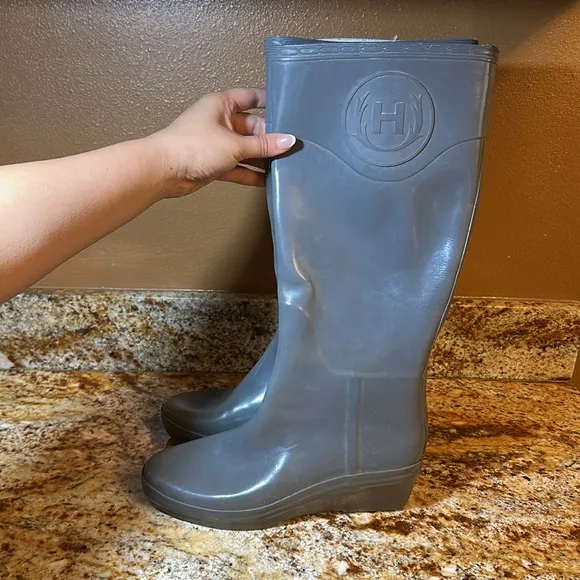 Hunter Gray H Logo Rain Boots