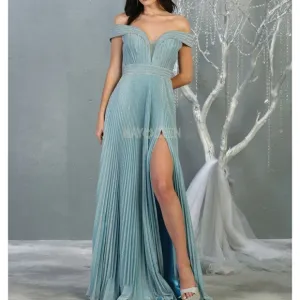 Hunter green or blue off the should floor length dress