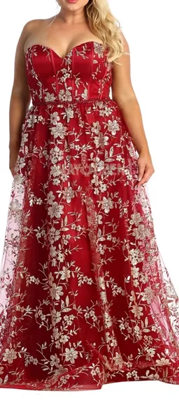 Hunter green, rose gold..Strapless long floral glitter pattern beaded gown