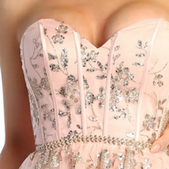 Hunter green, rose gold..Strapless long floral glitter pattern beaded gown