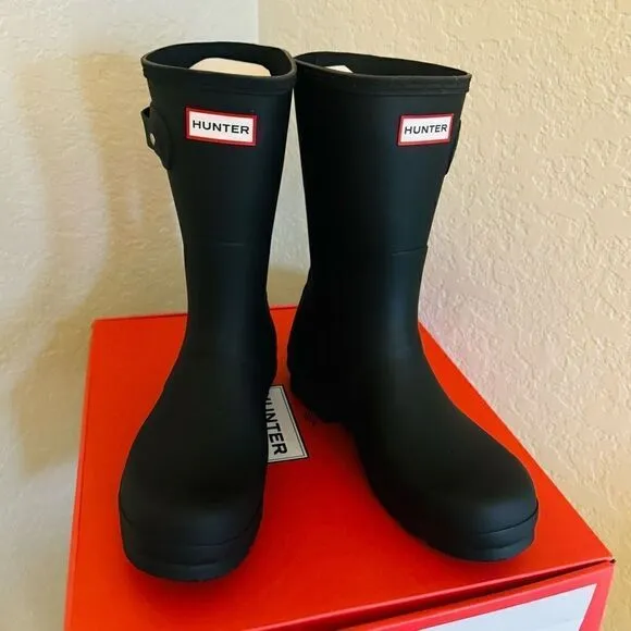 HUNTER Men's Original Short Waterproof Rain Boot, Rubber Black, Size 12, NWT