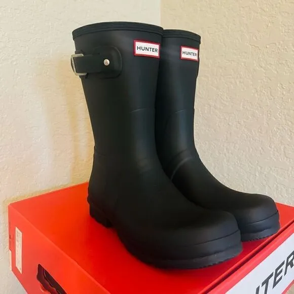 HUNTER Men's Original Short Waterproof Rain Boot, Rubber Black, Size 12, NWT