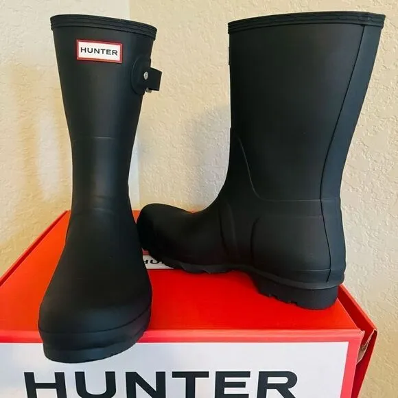 HUNTER Men's Original Short Waterproof Rain Boot, Rubber Black, Size 12, NWT