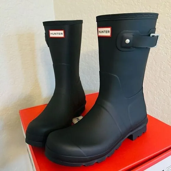 HUNTER Men's Original Short Waterproof Rain Boot, Rubber Black, Size 12, NWT