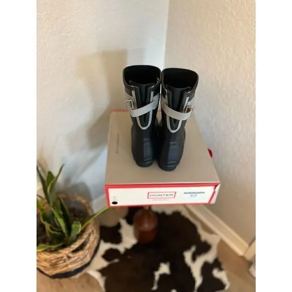 HUNTER Original Short Back Adjustable Rain Boot, BLACK GRAY, Size 9, NWT
