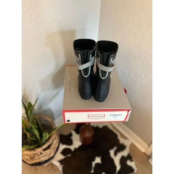 HUNTER Original Short Back Adjustable Rain Boot, BLACK GRAY, Size 10, NWT