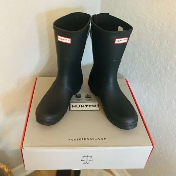 HUNTER Original Short Back Adjustable Rain Boot, BLACK GRAY, Size 10, NWT