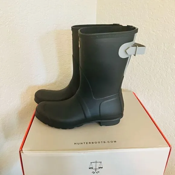 HUNTER Original Short Back Adjustable Rain Boot, BLACK GRAY, Size 10, NWT