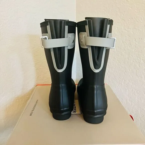 HUNTER Original Short Back Adjustable Rain Boot, BLACK GRAY, Size 10, NWT