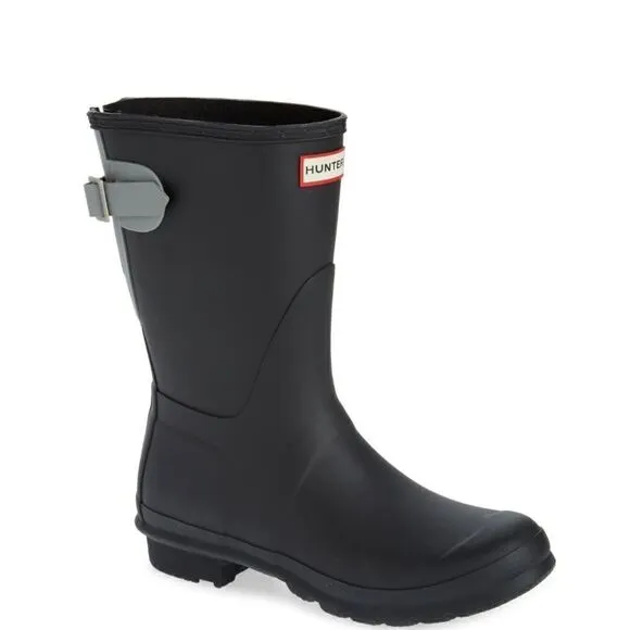 HUNTER Original Short Back Adjustable Rain Boot, BLACK GRAY, Size 10, NWT
