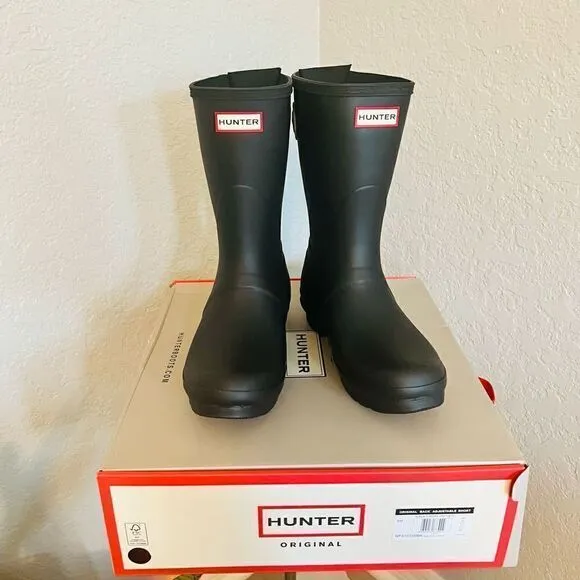 HUNTER Original Short Back Adjustable Rain Boot, BLACK GRAY, Size 10, NWT