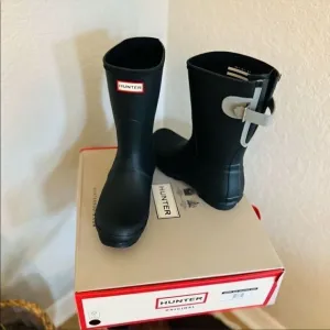 HUNTER Original Short Back Adjustable Rain Boot, BLACK GRAY Size 7 8 9 10 11 NWT