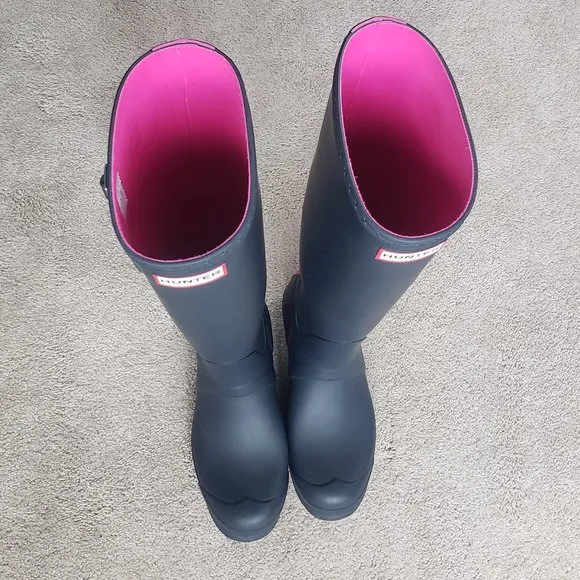 Hunter Waterproof Boots Original Stripe Navy Lipstick