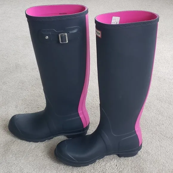 Hunter Waterproof Boots Original Stripe Navy Lipstick