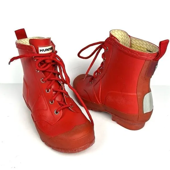 Hunter Kids Red Thurloe Rain Boots LaceUp US 2M 3F