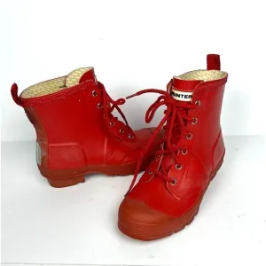 Hunter Kids Red Thurloe Rain Boots LaceUp US 2M 3F