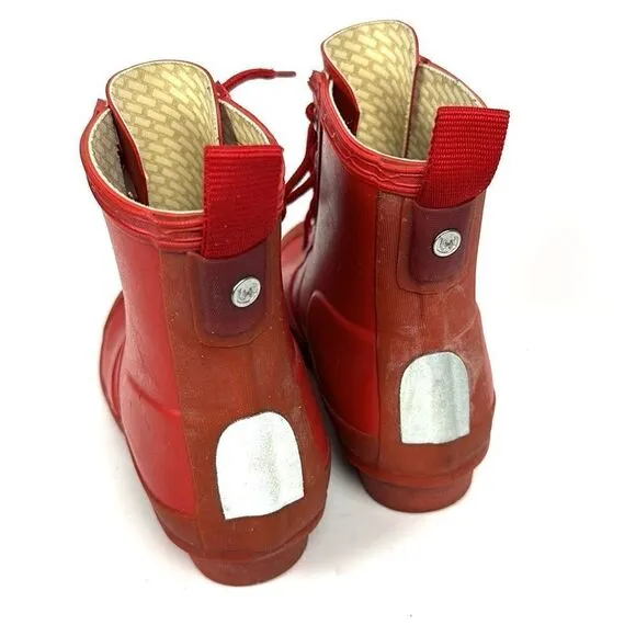 Hunter Kids Red Thurloe Rain Boots LaceUp US 2M 3F