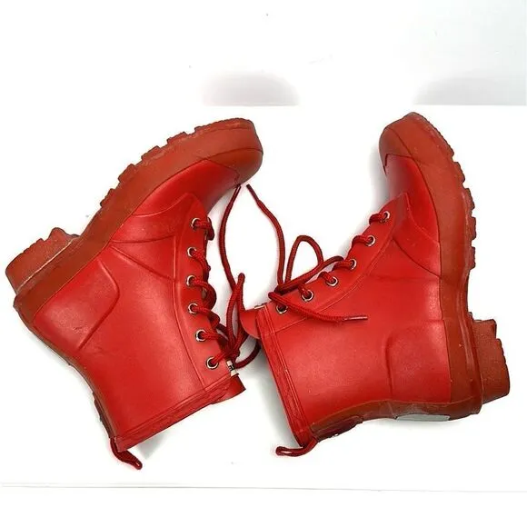 Hunter Kids Red Thurloe Rain Boots LaceUp US 2M 3F