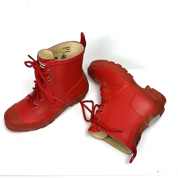 Hunter Kids Red Thurloe Rain Boots LaceUp US 2M 3F