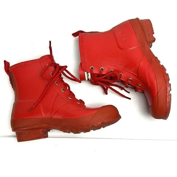 Hunter Kids Red Thurloe Rain Boots LaceUp US 2M 3F