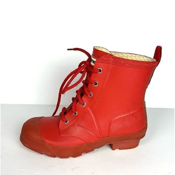 Hunter Kids Red Thurloe Rain Boots LaceUp US 2M 3F