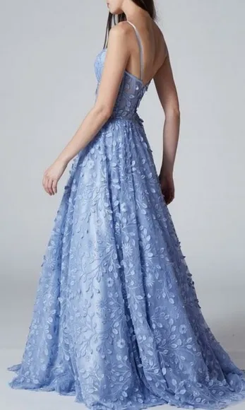 Ice blue floor length corset beaded ball gown