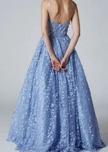 Ice blue floor length corset beaded ball gown