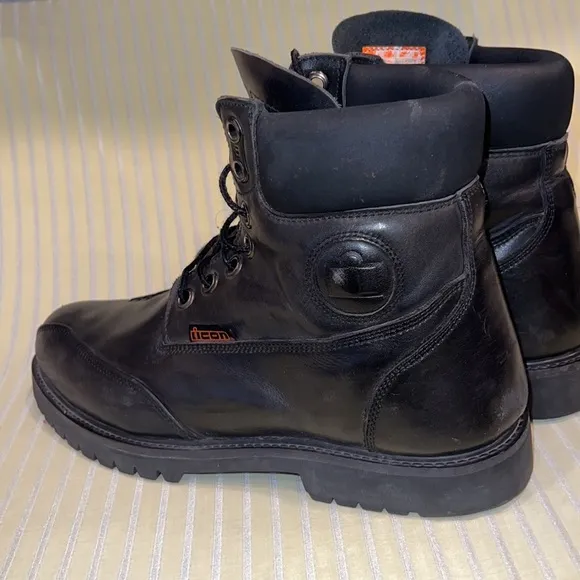 Icon Black Motorcycle Bike Boots Size 14