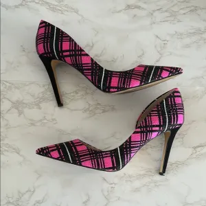 INC Stylish Kenjay65 Fuschia and Black Plaid Women's Heels size 10.5 EUC
