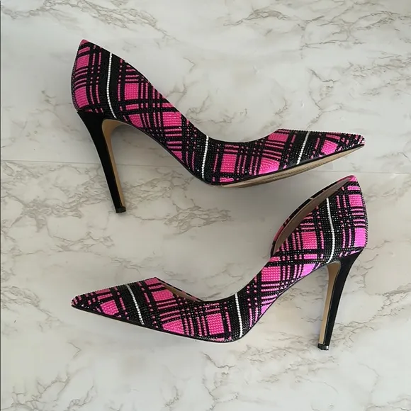 INC Stylish Kenjay65 Fuschia and Black Plaid Women's Heels size 10.5 EUC