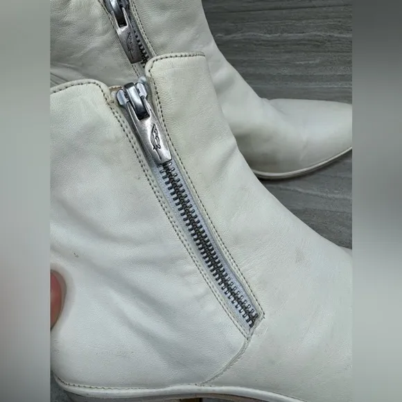 I.N.K. Block Heel Ankle Side Zip Cream Leather Boots EU 39 US  8