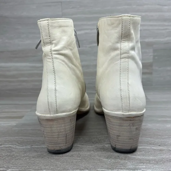 I.N.K. Block Heel Ankle Side Zip Cream Leather Boots EU 39 US  8