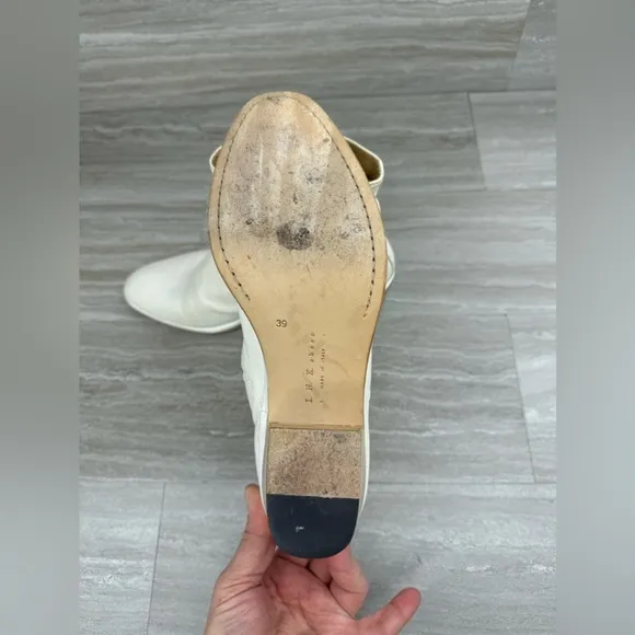 I.N.K. Block Heel Ankle Side Zip Cream Leather Boots EU 39 US  8
