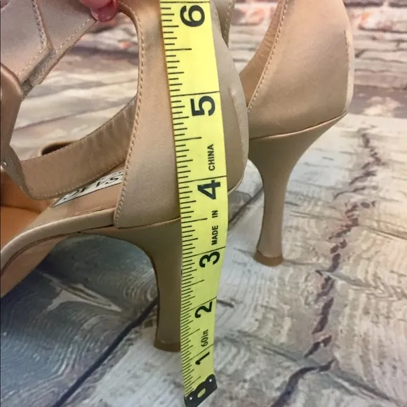 Isaac Mizrahi Champagne Satin Ankle Strap Heels