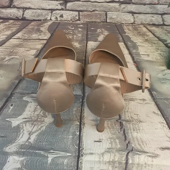 Isaac Mizrahi Champagne Satin Ankle Strap Heels