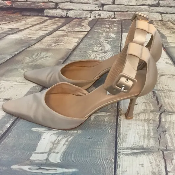 Isaac Mizrahi Champagne Satin Ankle Strap Heels