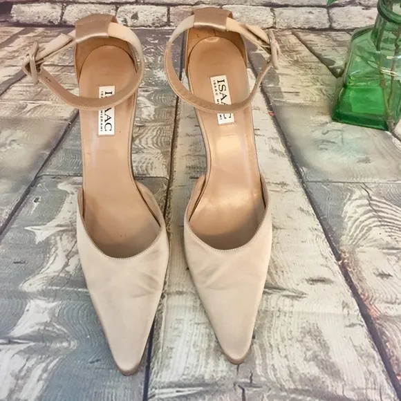 Isaac Mizrahi Champagne Satin Ankle Strap Heels